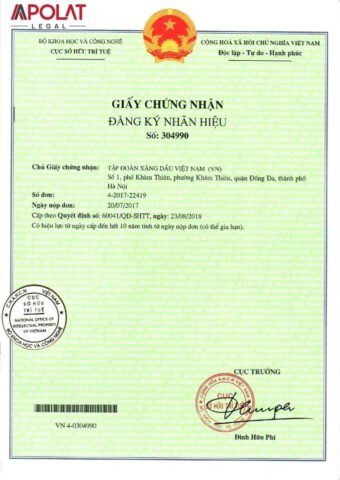 Mẫu giấy chứng nhận bảo hộ nhãn hiệu của tập đoàn xăng dầu