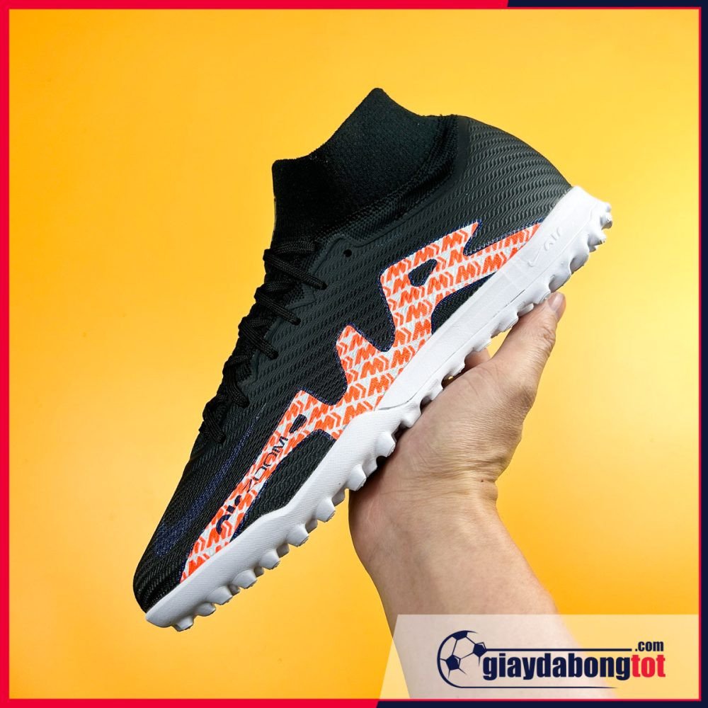 Mẫu giày đá bóng Nike Mercurial Superfly 9 Elite TF cổ cao màu đen vạch cam hiện đại