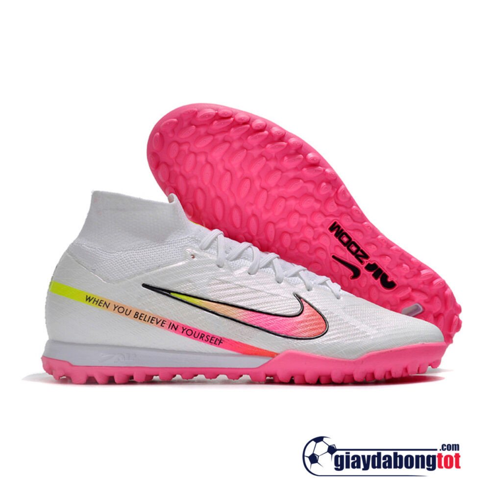 Mẫu giày đá bóng Nike Mercurial Superfly 9 TF cổ cao trắng vạch hồng