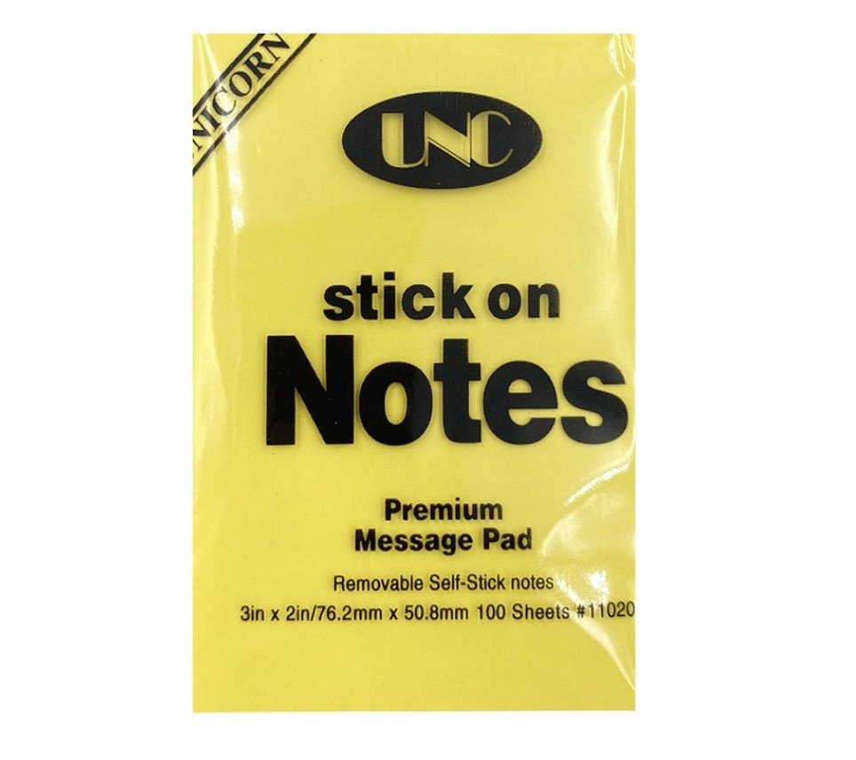 Mẫu giấy note vàng UNC 3x2 inch, phù hợp cho lời nhắn và đánh dấu.