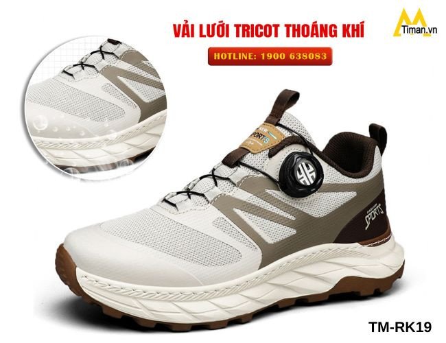 Mẫu giày thể thao nam TM-RK19 với chất liệu vải lưới tricot siêu thoáng khí, hoàn hảo cho mùa hè nóng bức.