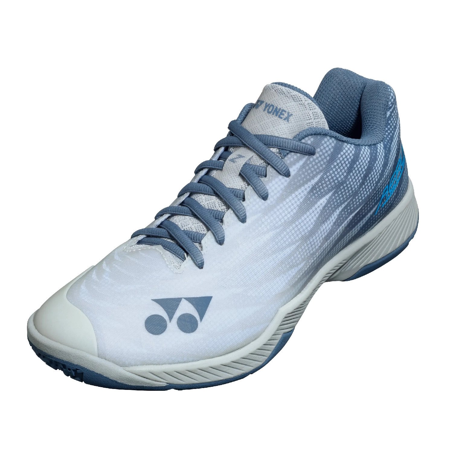 Mẫu giày Yonex Aerus Z2 men màu xám xanh thanh lịch, tối ưu cho tốc độ và sự ổn định trên sân.