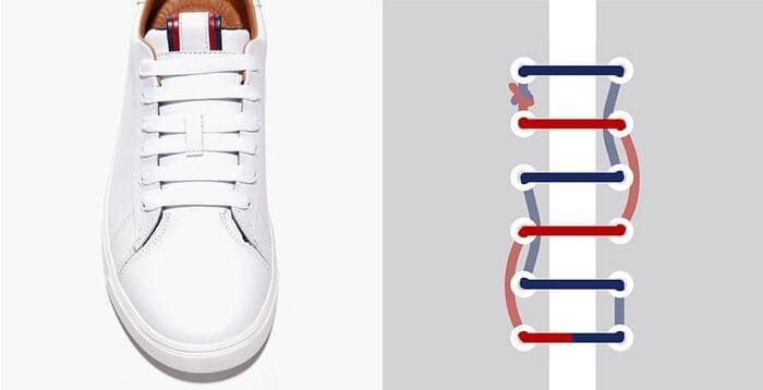 Minh họa cách buộc dây giày thể thao 6 lỗ đẹp giấu dây tinh tế.