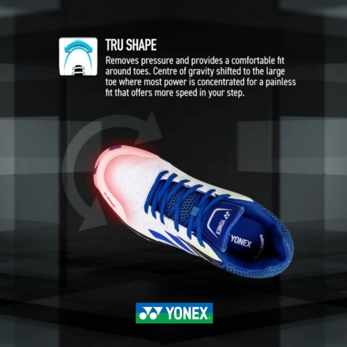 Minh họa công nghệ Tru Shape giúp giày cầu lông Yonex Atlas ôm chân và ổn định