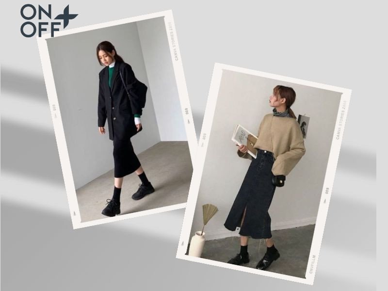 Mix đồ giày oxford nữ với chân váy midi dài duyên dáng, cổ điển
