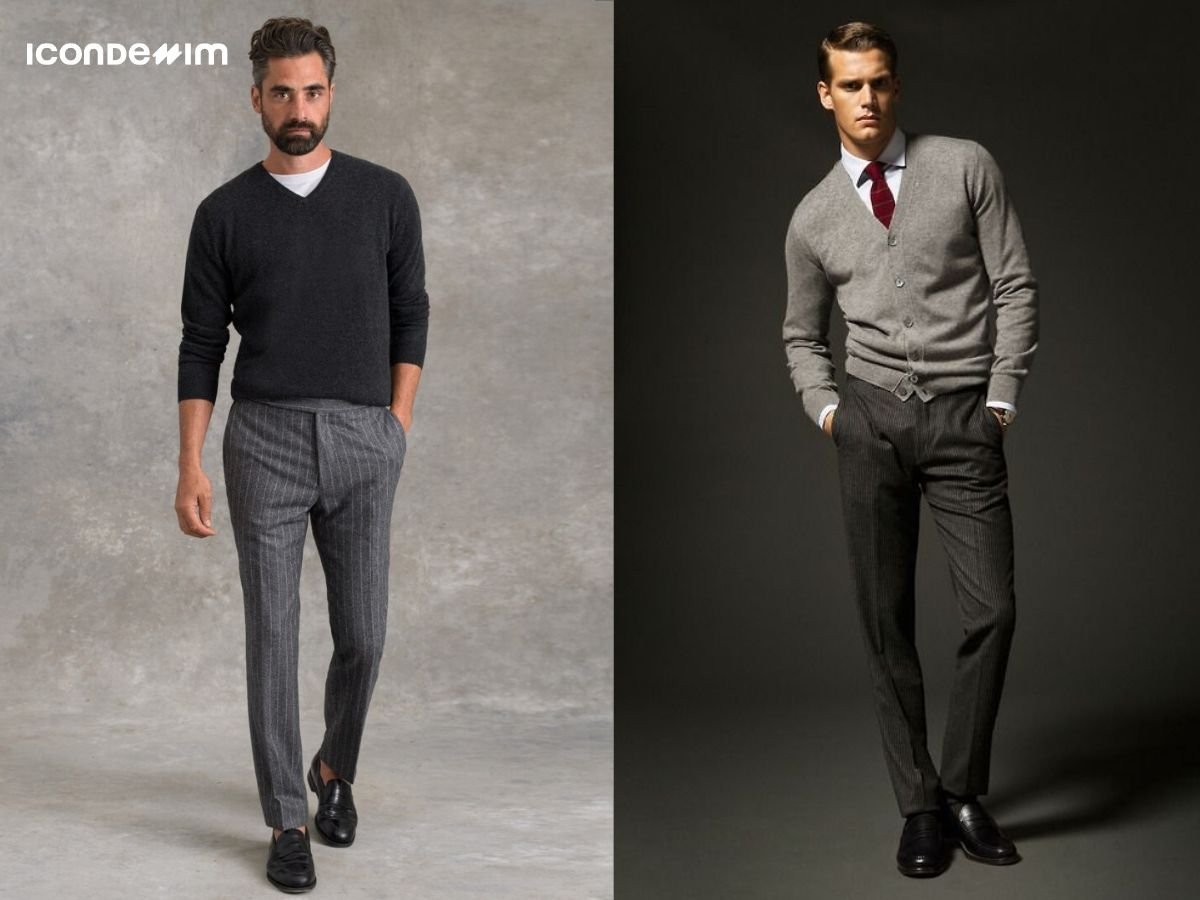 Mix quần âu, giày lười thể thao với áo len thanh lịch và năng động