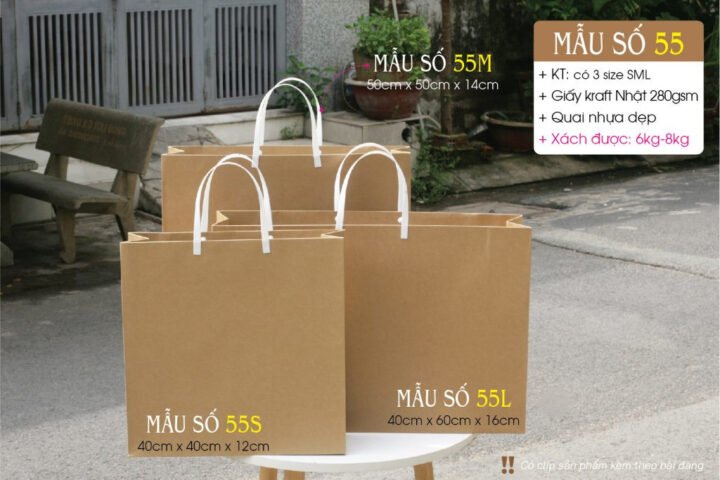 Một chiếc túi giấy size lớn màu nâu kraft với quai dẹt, sẵn sàng đựng nhiều món đồ