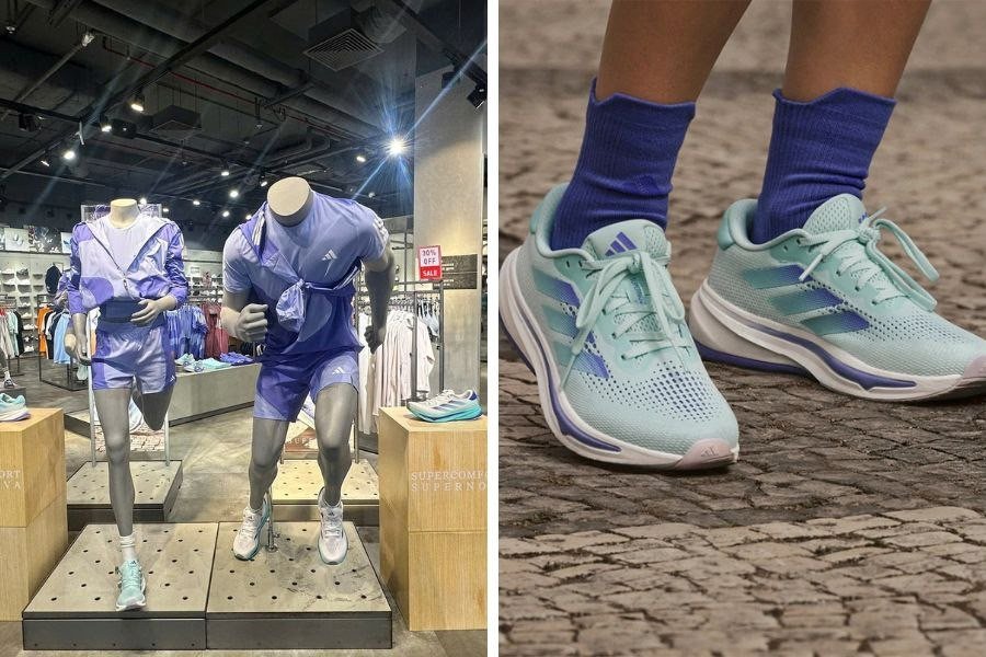 Một cửa hàng Adidas tại Đà Nẵng trưng bày các mẫu giày thể thao nam được yêu thích