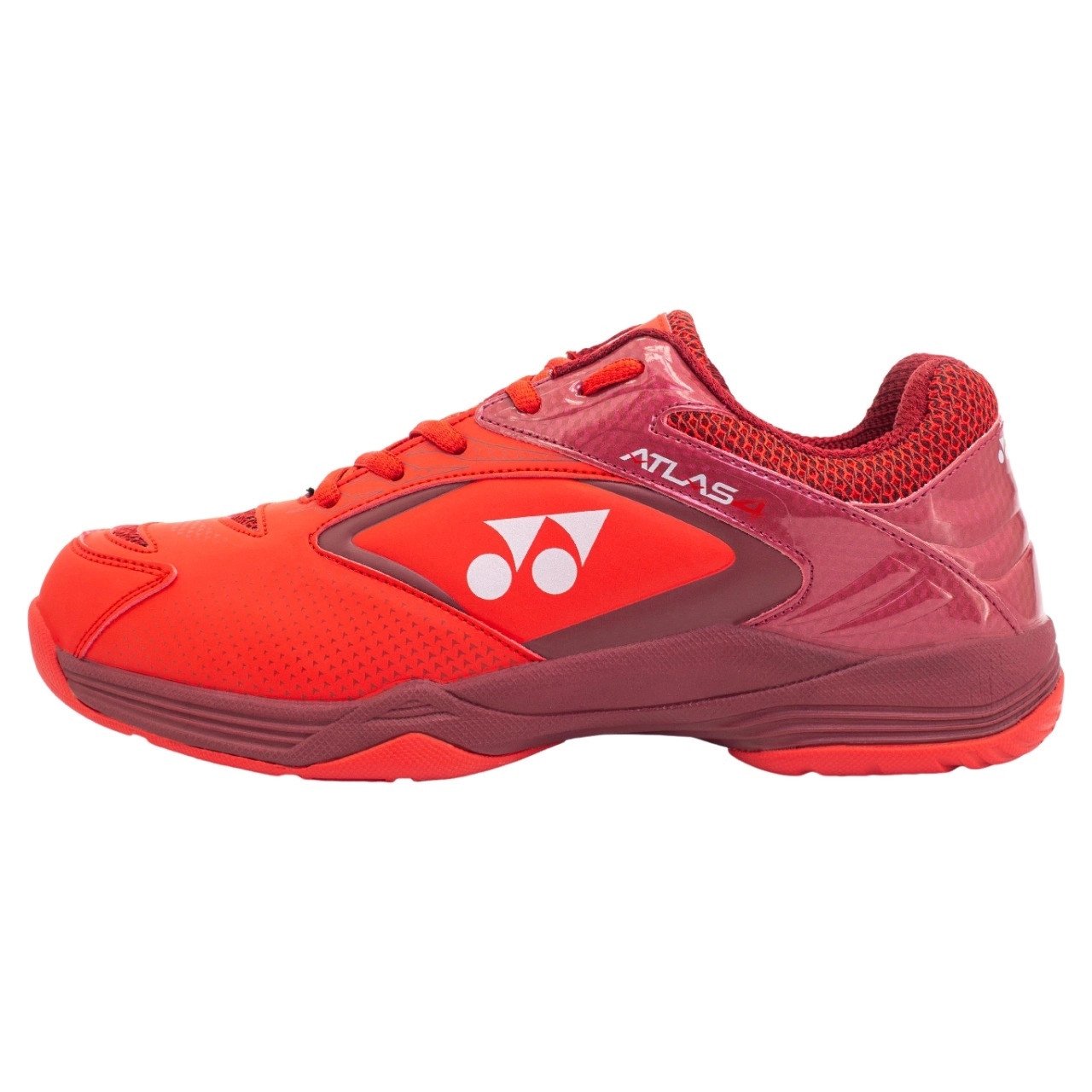 Một đôi giày cầu lông Yonex Atlas 4 màu đỏ san hô và đỏ huyết dụ năng động
