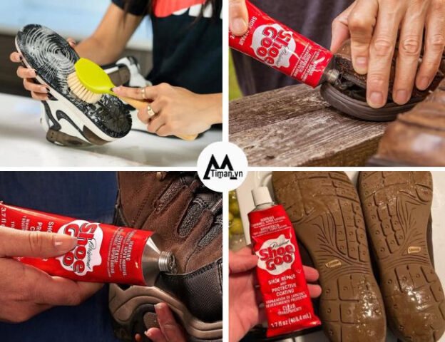 Người đàn ông dán đế giày tây bị hở bằng keo dán giày chuyên dụng