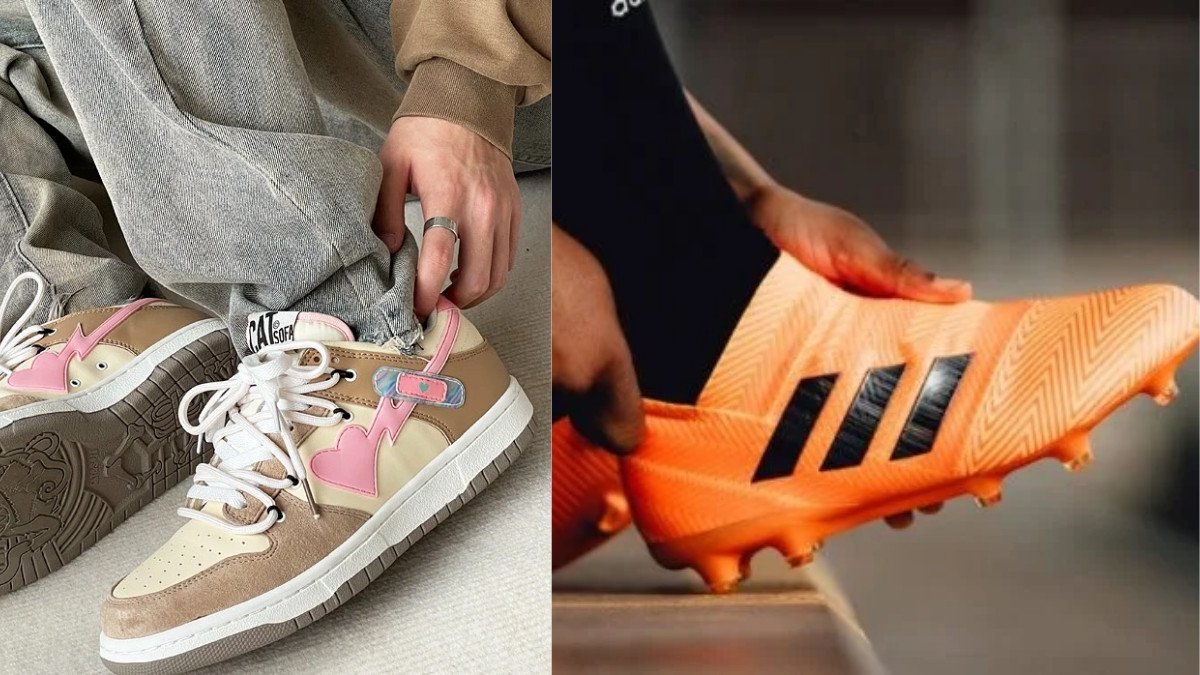 Người nam thử giày sneaker mới để kiểm tra độ vừa vặn và thoải mái