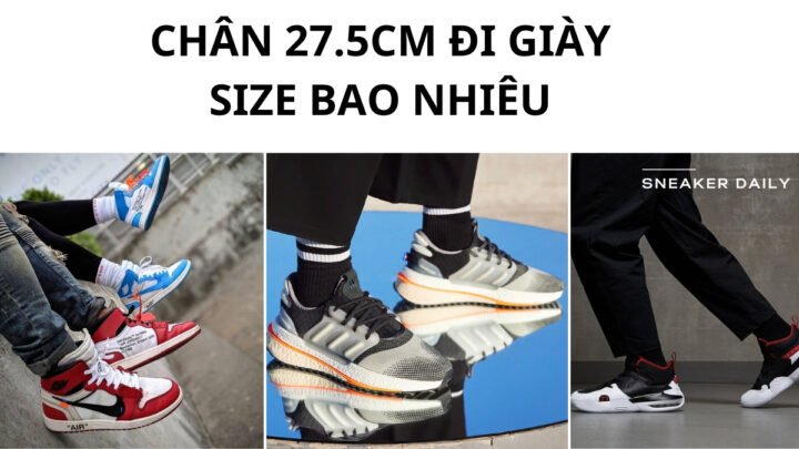 Người phụ nữ đang đo chiều dài bàn chân để xác định size giày phù hợp cho chân 27.5cm.