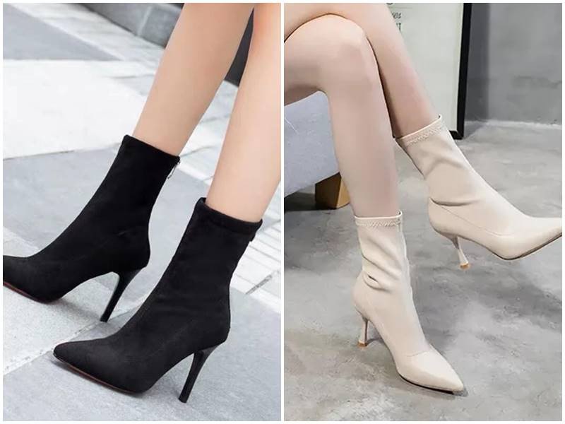 Người phụ nữ mặc áo dài xanh phối boots cao gót đen