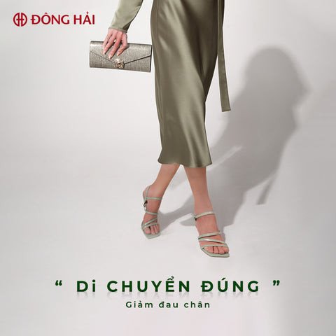 Người phụ nữ sải bước tự tin trong đôi giày cao gót màu xanh lá cây