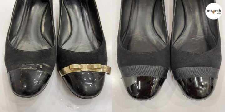 Người thợ đang tỉ mỉ sửa chữa một đôi giày tại cơ sở sửa giày dép Quận 7