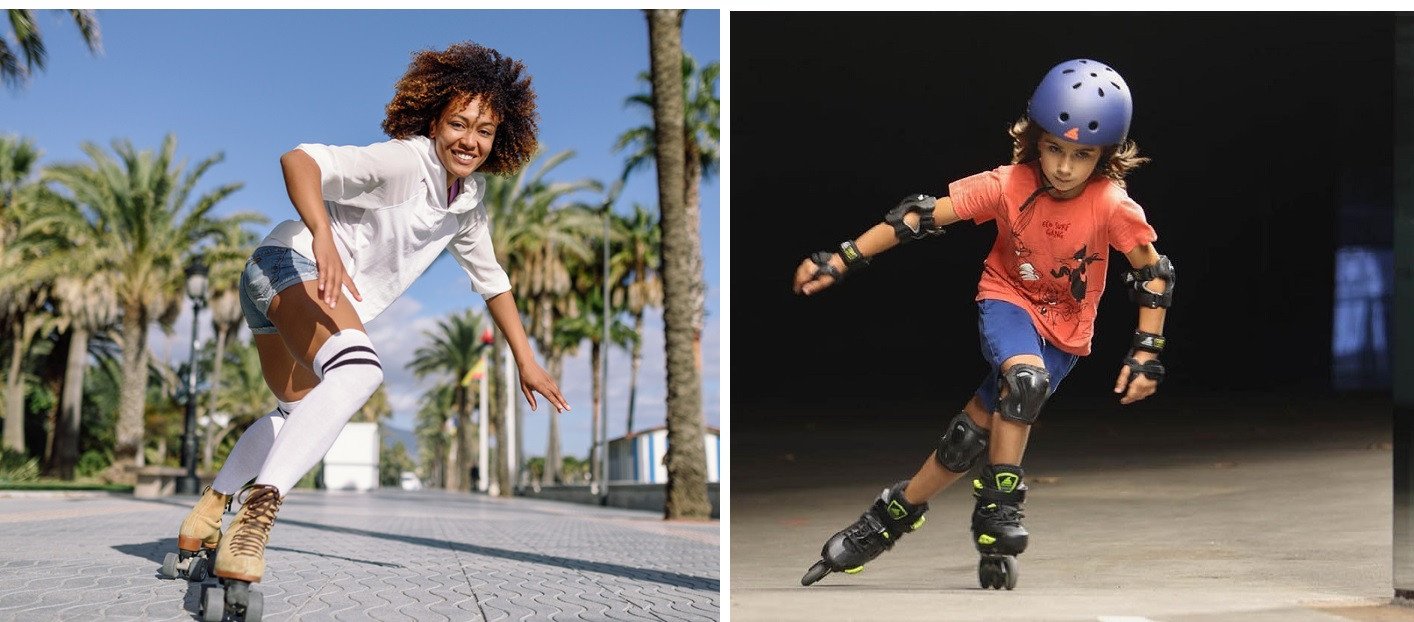 Người trượt với giày patin 4 bánh 2 hàng thể hiện phong cách cổ điển