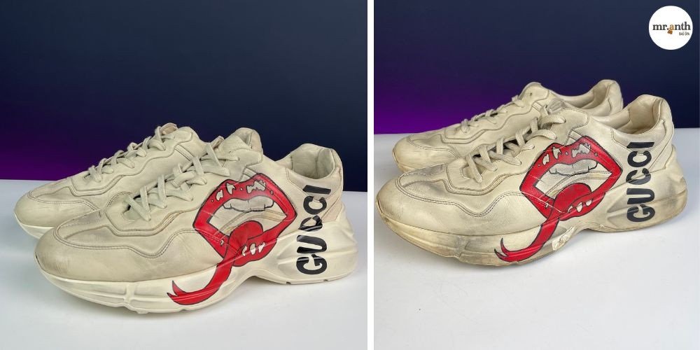 Những đôi giày thể thao được phục hồi hoàn hảo sau khi sửa chữa tại spa chuyên nghiệp.