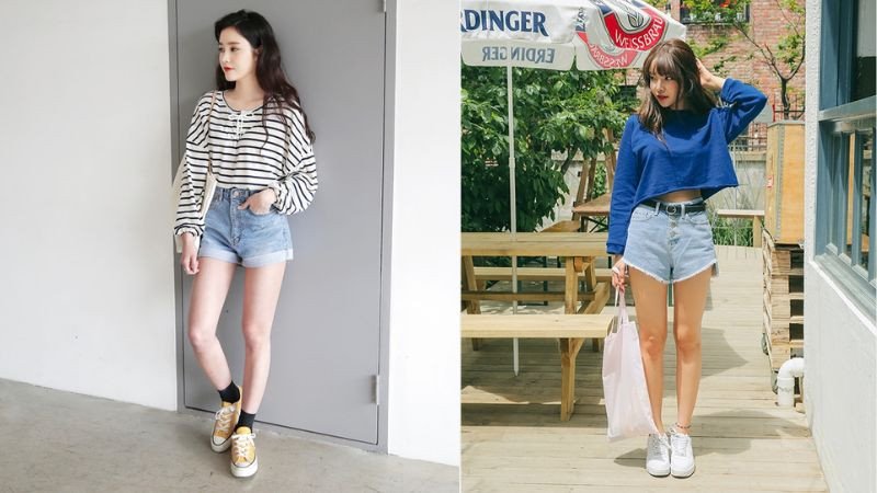 Outfit mùa hè phối đồ với giày thể thao nữ kết hợp áo thun và quần short năng động