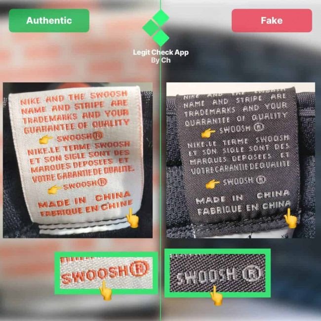 Phân tích lỗi đường may chữ SWOOSH® trên tem lưỡi gà Jordan fake