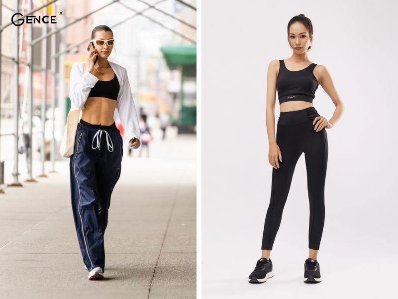 Phối áo bra với giày sneaker đen nữ cá tính