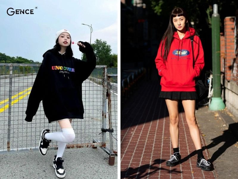 Phối áo hoodie cùng giày sneaker đen nữ cá tính