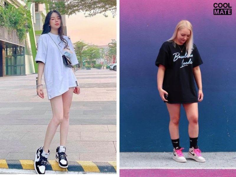 Phối đồ giày Jordan cổ cao nữ với phong cách giấu quần và áo hoodie oversize