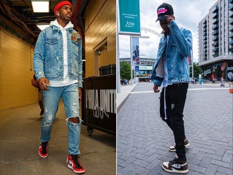 Phối đồ với giày Jordan cổ cao nam cùng phong cách denim on denim bụi bặm