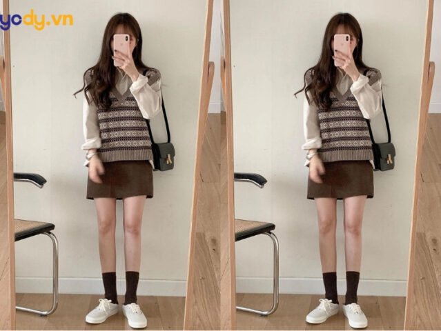 Phối đồ với giày sục nữ cùng chân váy chữ A