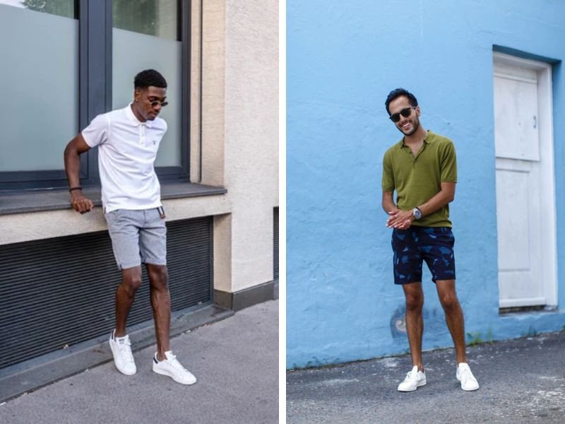 Phối đồ với giày thể thao nam Adidas Stan Smith cùng áo polo và quần short