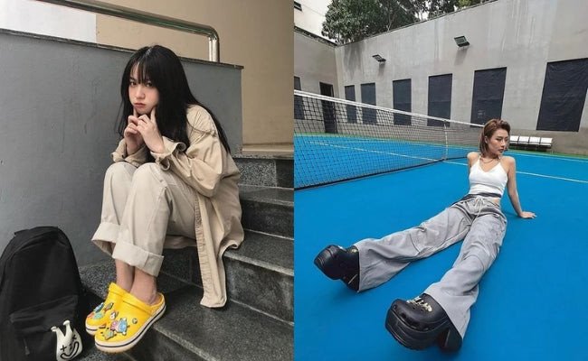 Phối giày Crocs màu sắc nổi bật cùng quần jean ống suông
