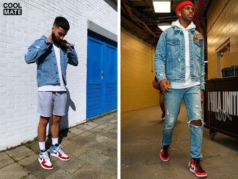Phối giày Jordan với áo khoác denim