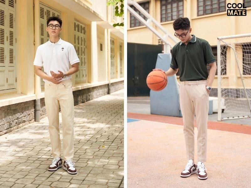 Phối giày Jordan với áo polo cùng quần vải