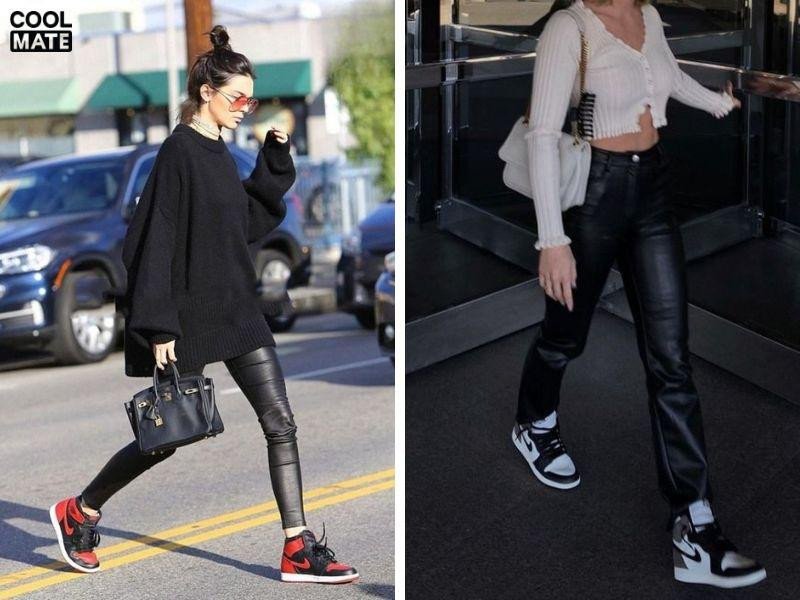 Phối giày Jordan với quần legging/quần da
