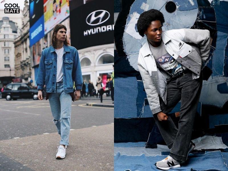 Phối giày New Balance nam cùng áo khoác denim tạo phong cách bụi bặm, trẻ trung