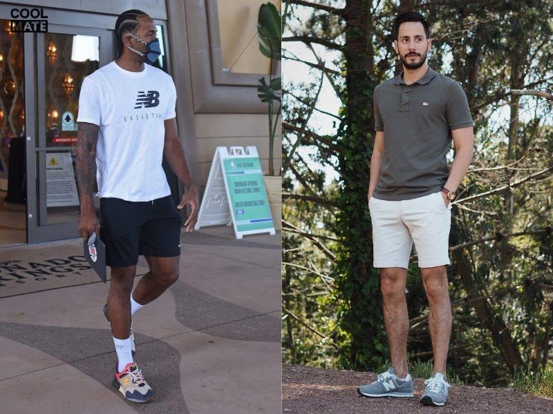 Phối giày New Balance nam cùng quần short và áo thun cho phong cách trẻ trung, thoải mái