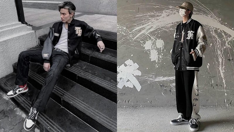 Phối giày sneaker nam với áo khoác bomber cá tính