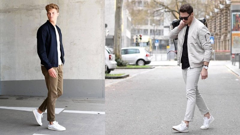 Phối giày sneaker nam với quần kaki lịch lãm