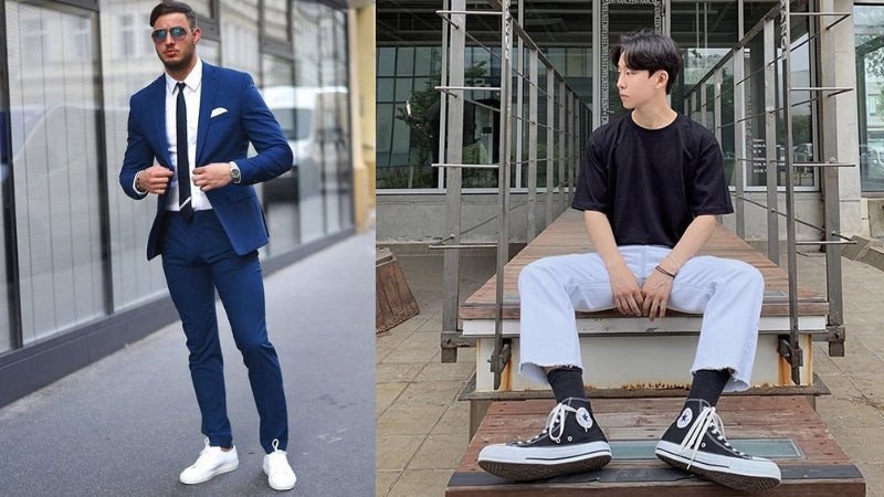 Phối giày sneaker nam với quần tây hiện đại