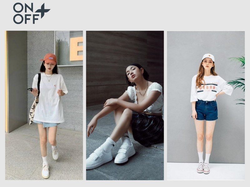 Phối giày thể thao với tất trắng cổ cao kinh điển cho phong cách năng động