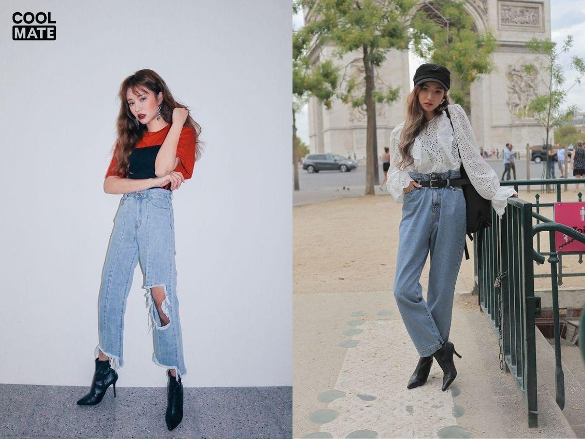 phối quần jean và giày boot cao gót mũi nhọn cho nữ