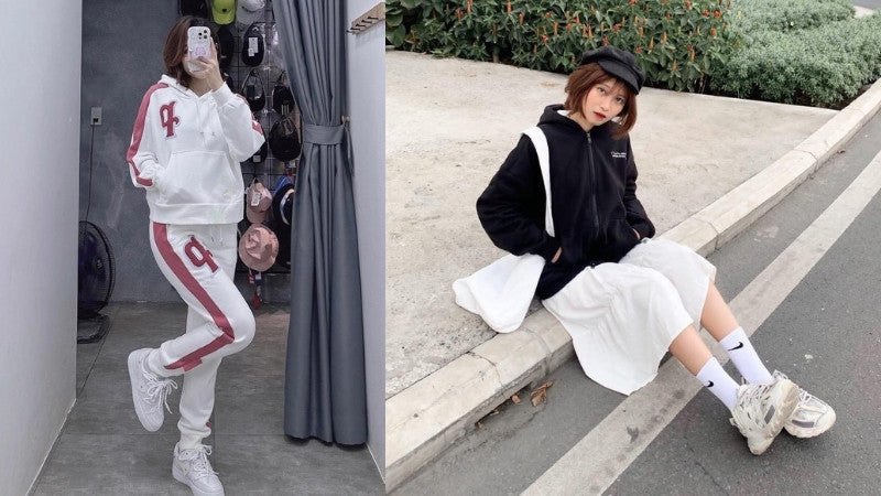 Phong cách đường phố cá tính với giày thể thao trắng nữ và áo hoodie
