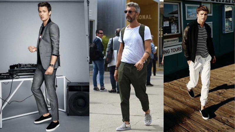 Phong cách thoải mái khi phối quần tây ống suông với giày Slip On màu trơn