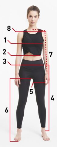 Phụ nữ đang đo các số đo cơ thể để chọn size quần áo Puma