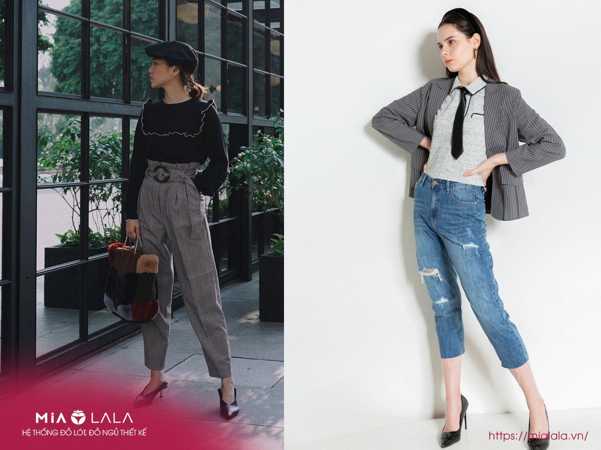 Quần baggy jean nữ kết hợp giày cao gót là lựa chọn lý tưởng cho vẻ ngoài công sở thanh lịch