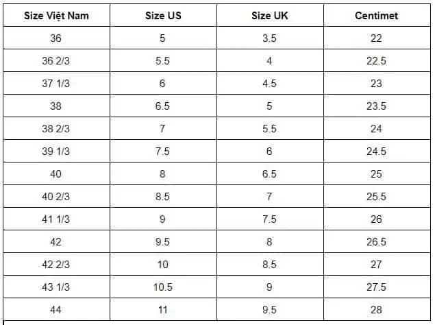 Quy đổi size giày quốc tế nữ Adidas phù hợp với mọi cỡ chân.