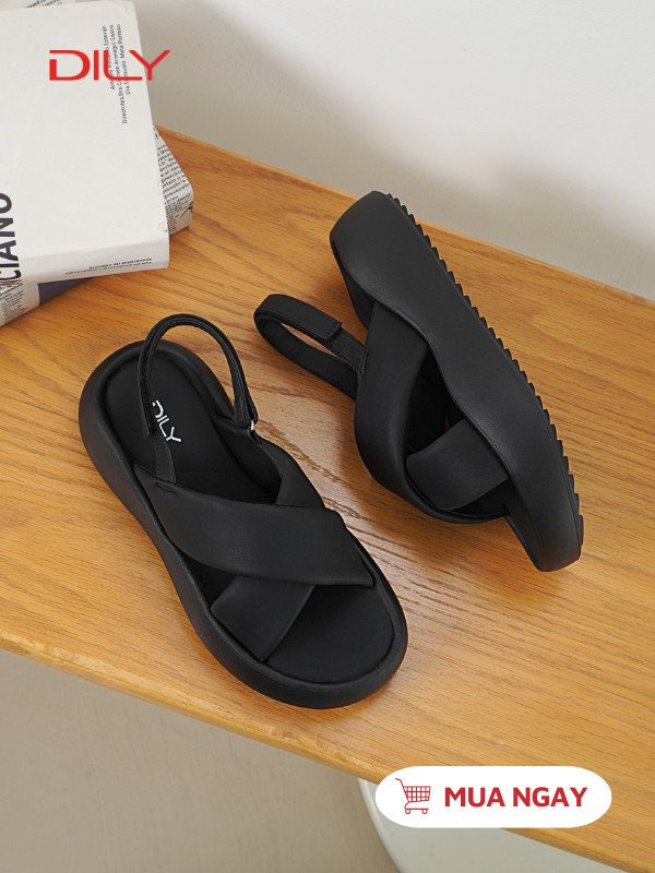 Sandal bánh mì quai chéo màu trắng kem