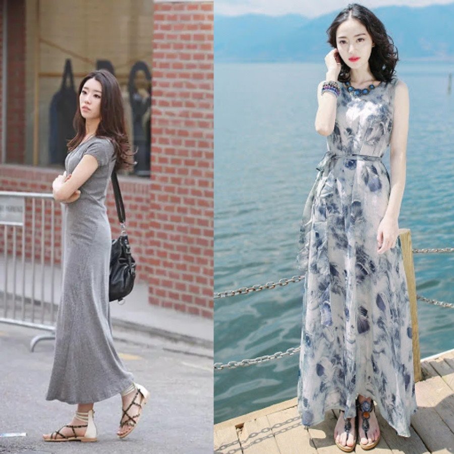 Sandal xỏ ngón phối đầm maxi dạo phố nhẹ nhàng