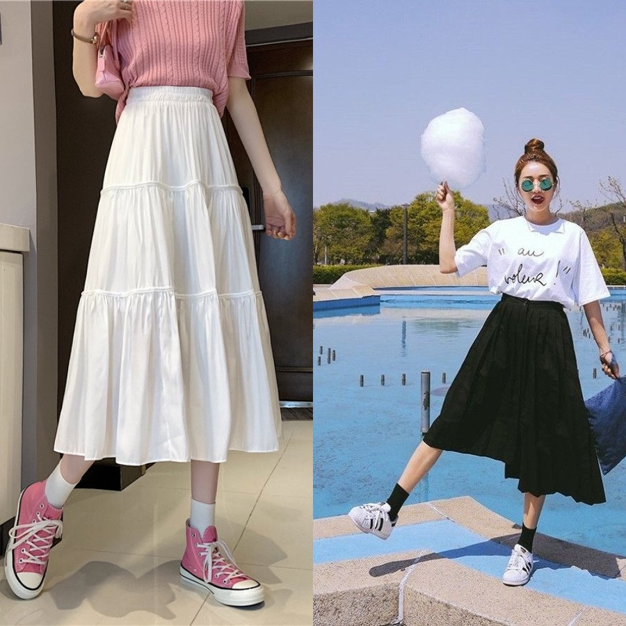 Sành điệu với chân váy maxi và giày sneaker năng động