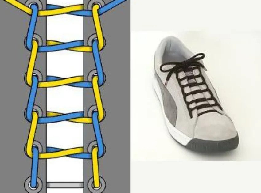Sơ đồ các bước thắt dây giày kiểu bậc thang, mang lại vẻ ngoài độc đáo