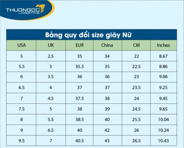 Sơ đồ quy đổi bảng size giày nữ Trung Quốc chuẩn xác